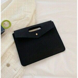 Snakeskin Embossed Felt Envelope Handbag / Clutch Women's Medium Black Business